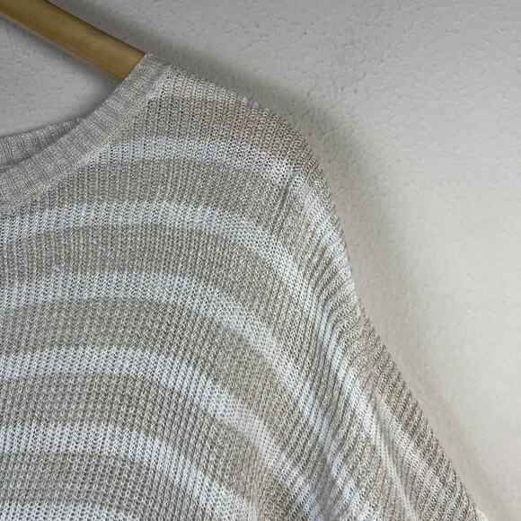 Eileen Fisher 100% Linen Knit Stripe Sweater XL Beige white striped - Picture 3 of 10